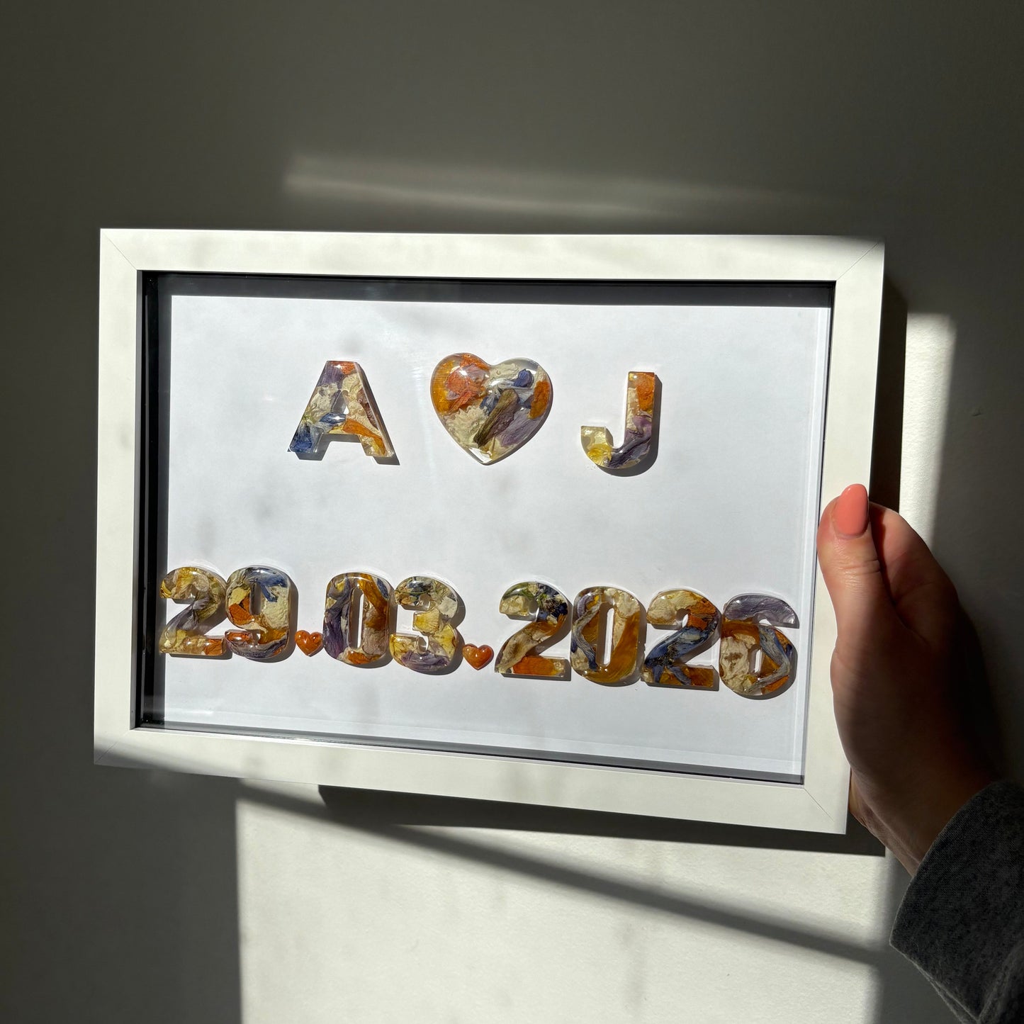 Initial Anniversary Date Frame - White A4 'Heart'