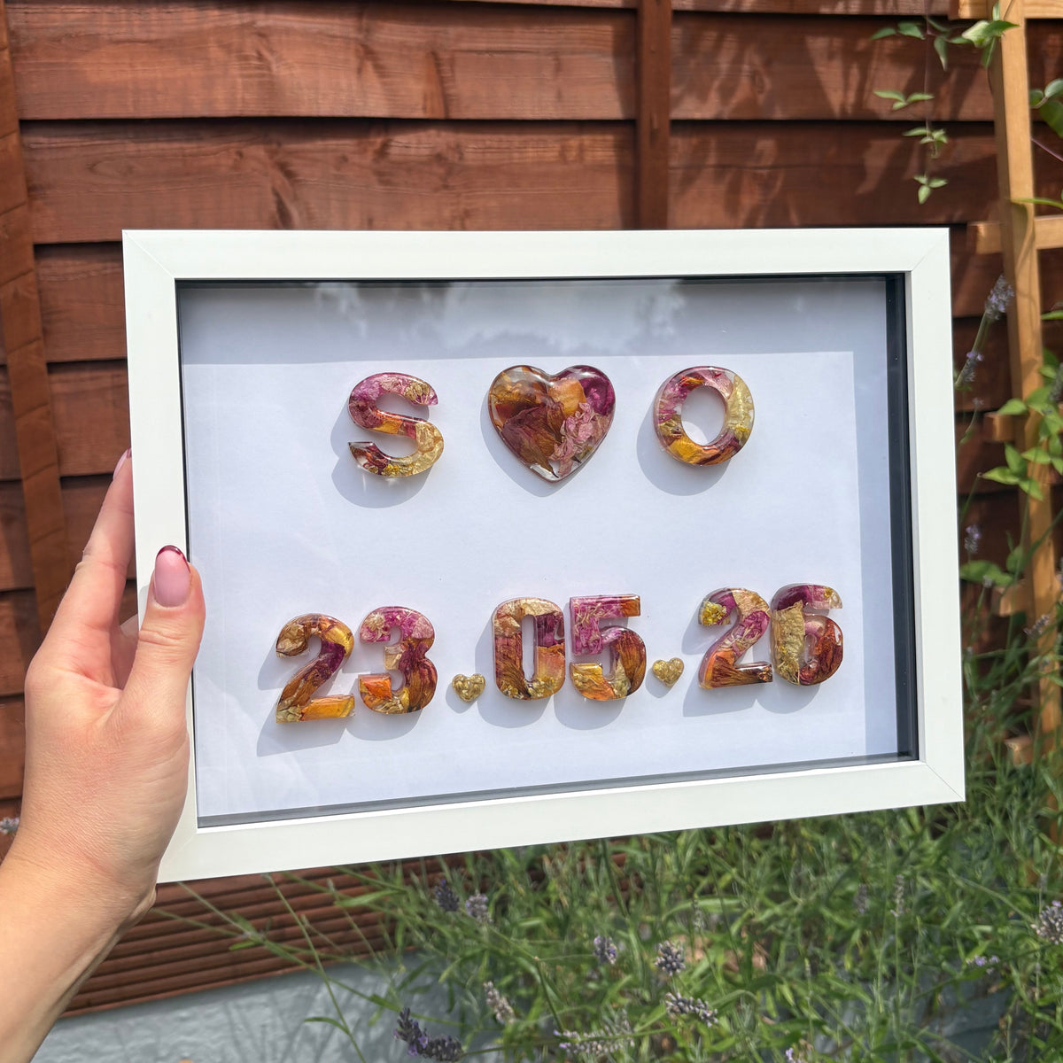 A4 'Heart' White or Black Initial Anniversary Date Frame